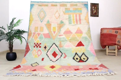 Moroccan Boujaad Handmade Rug 5'x7' Tribal Berber Red Green Vintage Wool Carpet - Image 1 of 4