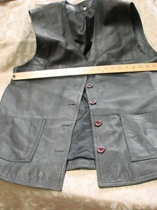 Gilet uomo vintage lungo nero grigio pelle mai indossato bottoni morbidi tasche foderate XL C44 - Foto 1 di 11