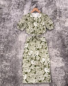 J Crew Dress 00 Womens Liberty of London Green Floral Waist Cut Out Midi