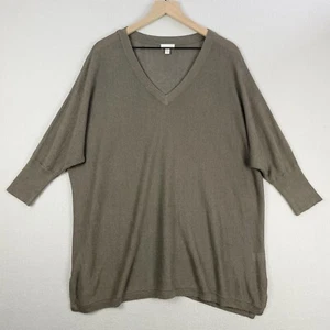 Garnet Hill Sweater Womens Medium Brown Organic Linen 3/4 Sleeve Tunic Lagenlook - Picture 1 of 11