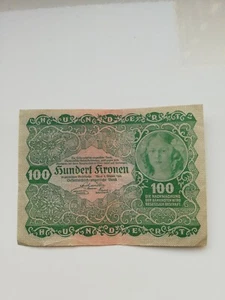 100 KRONEN Banconote, Austria, 1922 BUONE CONDIZIONI - Imagen 1 de 2