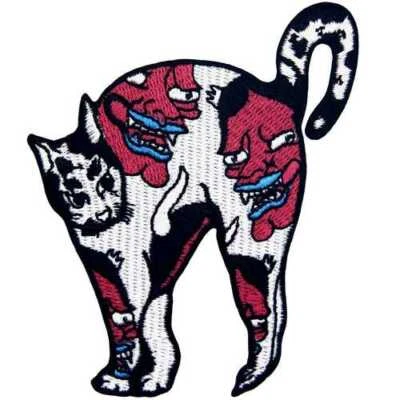 Embroidered garment jeans Patches Iron Sew On cartoon transfers Demon Tattoo Cat - Image 1 of 4