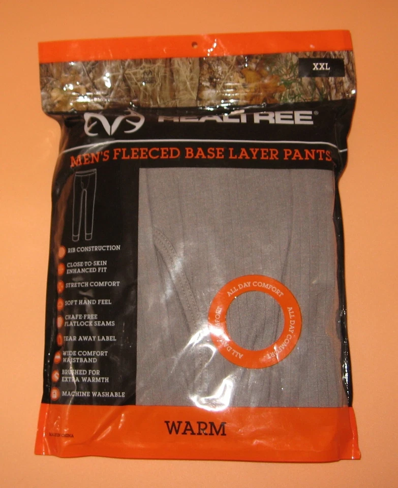 Realtree Mens Fleeced Base Layer Pants - GRAY XXL - New - Image 1 of 4