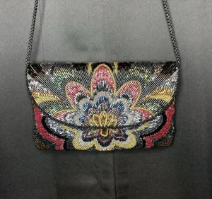 Incredible Vintage Handmade Multicolor Micro Beaded Evening Bag/Clutch Art Deco - Picture 1 of 14