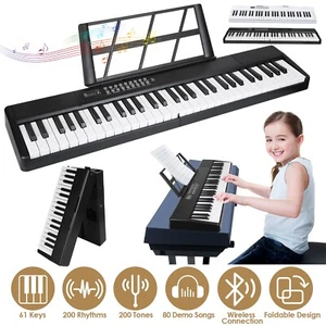 Multifunctional Folding 61 Key Music Electronic Keyboard Piano Music Stand w/Mic - Picture 1 of 22