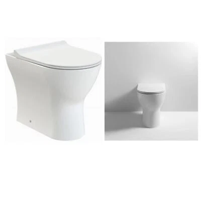 BATH SUPERMARKET Back to Wall Toilet BTW Rimless WC Pan Bathroom with Slim Soft Close Seat 500mm