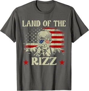 Land of the Rizz Shirt Patriotic Trump 4th Of July America Flag Unisex T-Shirt - Imagen 1 de 11