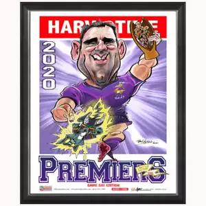 Melbourne Storm 2020 Premiers Game Day L/e Harv Time Print Framed Cameron Smith - Foto 1 di 1