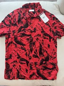 7 For All Mankind Button Up Short Sleeve Shirt Mens Medium Red Black - Picture 1 of 5