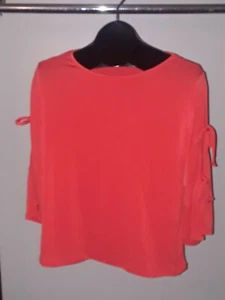 Jaclyn Smith 3/4 Sleeve Blouse Shirt Top Red Split Tie Sleeve Women Small Lava - Picture 1 of 7