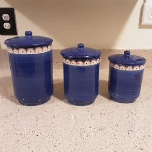 Argilla Set of 3 Canisters Vintage Blue Ceramic Made in Italy - Picture 1 of 17