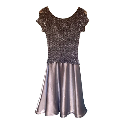 Vintage Y2k Party Dress 14 Black Metallic Silver Formal Low Back JS Collections - Image 1 of 4