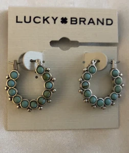 Lucky Brand Silver Tone Midi Hoop Earrings With Turquoise Accents NWT - Picture 1 of 10