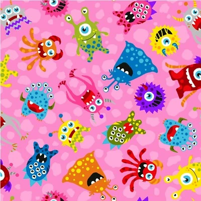 Fabric Monsters Sky Aliens Pink Paintbrush Studio Cotton 1/4 yard 120-99536