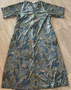 Vestido de casa vintage colecciones etc cremallera frontal salón manga 3/4 verde azulado cachemira L - Imagen 1 de 3