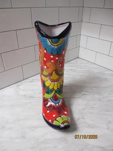 Older Talavera Cowboy Boot/Planter/Vase Ceramic Hand Painted Mexican Pottery 11" - Picture 1 of 8
