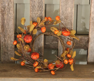 Pillar Candle Ring Pumpkins & Leaves Mini Wreath Fall Floral Decor 4.5 in - Image 1 of 4