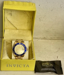 Invicta 14124 Pro Diver Quartz to 660 ft Professional 18k Gold Plated Blue Bezel - Picture 1 of 10