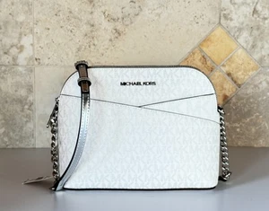 MICHAEL KORS JET SET TRAVEL DOME SHOULDER CROSSBODY BAG MK WHITE/SILVER - Picture 1 of 13