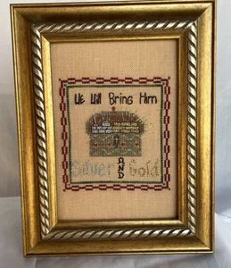 Cruz cosida a mano "We Will Bring Him Silver & Gold" enmarcada tono dorado - Imagen 1 de 5