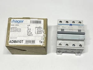 Hager 4 Mod ADM410T 4P C Curve 10A 6kA Type A 30mA RCBO RCD MCB C10 4 Pole - Picture 1 of 8