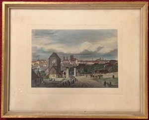 Grabado en acero coloreado Vista de Munich de L. Lange und E. Grünewald - Imagen 1 de 2