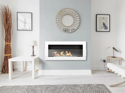 Gel & Wall Ethanol Fireplace 90cm White High Gloss Gel Fireplace Ethanol Fireplace - Image 1 of 4