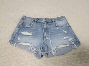 Zara Shorts Womens 8 Blue Distressed High Rise Denim HW Short Raw Hem Summer - Picture 1 of 10