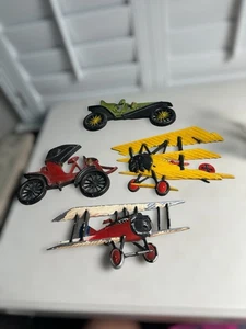 Homco Vintage Flugzeug & Autos Wanddeko Metallguss 1975 4er Set - Bild 1 von 12