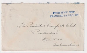 WW2 Canadian Navy EXAMINED BY DB/N 857 Penticton British Columbia Cover - Picture 1 of 3