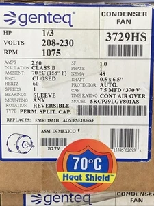 🔥 Hitzeschild genteq Kondensator Lüftermotor 1/3 PS 1075 U/min 208/230V 2,6 Amp - Bild 1 von 5