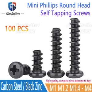 Mini Phillips Round Head Self Tapping Screws Small Bolts Black Zinc M1 - M4 - Picture 1 of 8
