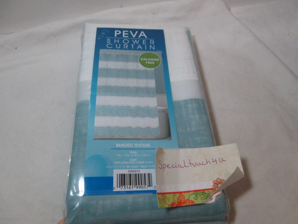 Nueva Cortina de Ducha Maytex BANDED TEXTURE PEVA 70x72 ~ Rayas Azules y Blancas Nueva en Paquete Foto 1 de 4