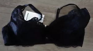Preview Womens Size 16D Plunge Style Black Lacy Underwired Bra - Picture 1 of 5
