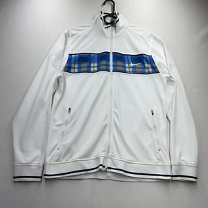 Nike Fit Warm Up Jacket Men’s L Vintage Fit Dry White Blue Plaid Full Zip Shield - Picture 1 of 9