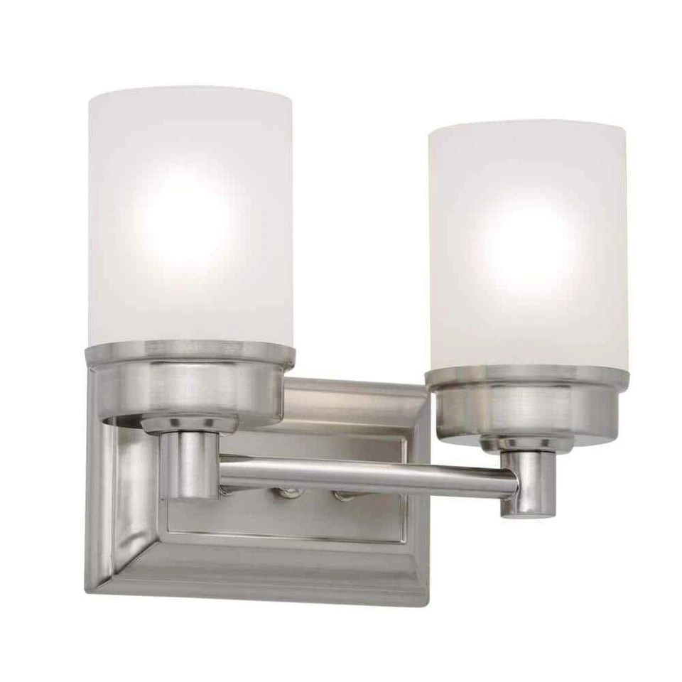 Hampton Bay 2-light Brushed Nickel Vanity Light With Frosted Glass Shades L2