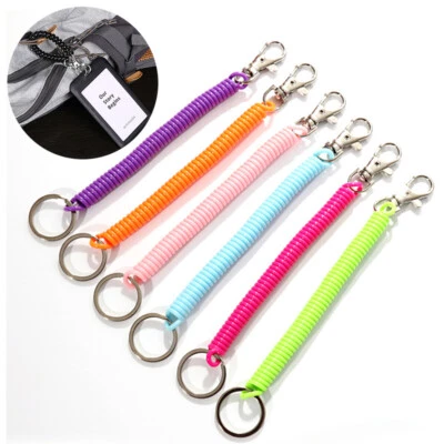 Retractable Elastic Spiral Spring Coil Strap Rope Lanyard Key Chain Clip On Ring - Image 1 of 4