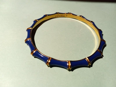 Stella & Dot Bracelet Bangle Bamboo Blue Enamel Gold Tone Bracelet - Image 1 of 3