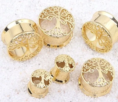 Древо Жизни Золотые Серьги Туннель Расклешенная Ушная Пробка Седло Растяжитель Викка Новый Век - Изображение 1 из 2