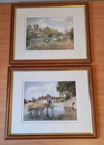 2x Framed Geoffrey John Hall Art Print Signed Scenes Of Yalding & Eynsford - Picture 1 of 9