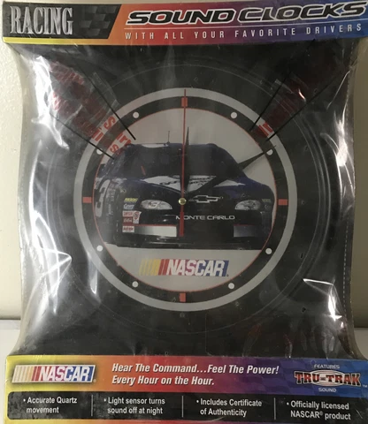 Vintage Dale Earnhardt NASCAR Racing Sound Clock. 2000 Sealed In Box Cover