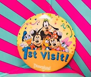 Disneyland Pin Back Button First 1st Visit" Mickey Mouse & Friends 3”