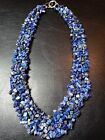 Chipped Genuine Lapis Lazuli and Silver 20" Collar Statement Necklace