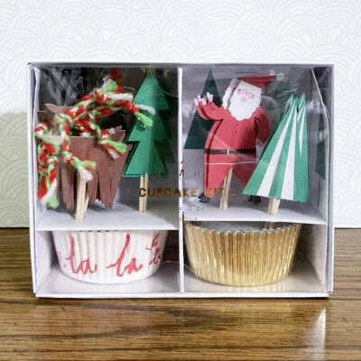 Christmas Tree Santa Reindeer Cupcake Kit Toppers Bake Cups Liners Meri Meri - Image 1 of 4