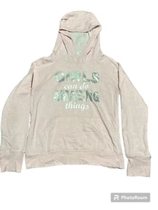 Girls pink hoodie large size 12 Girls Can Do Amazing Things Long sleeve - Picture 1 of 4