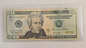 20 Dollar Schein Fancy Note Five 1er in A Row & Geburtstagsschein 11.11.1986 - Bild 1 von 2