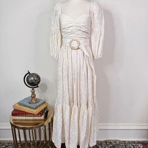 AMUR Etta Maxikleid mit Gürtel Elfenbein Jacquard Puffärmel Größe 2 Neu mit Etikett Stufen Landhaus - Bild 1 von 14
