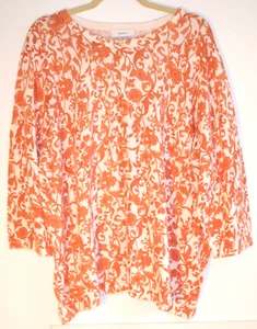 Sweater CJ Banks NWT Women 3X 100% Cotton Floral Orange White Button Up Round Nk - Picture 1 of 11