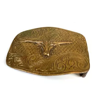 "Hebilla de cinturón ornamentada de latón macizo Western Texas Longhorn 3"" W x 2,25"" H ganado vaca" - Imagen 1 de 5