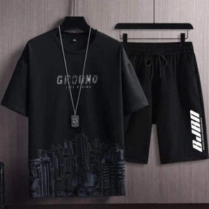 Summer Men's Casual Sports Suit City Printed Sports Outdoor Jogging Sweatshirt S - Picture 1 of 12